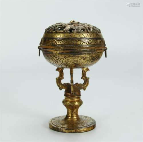 Antique gilt bronze footed burner