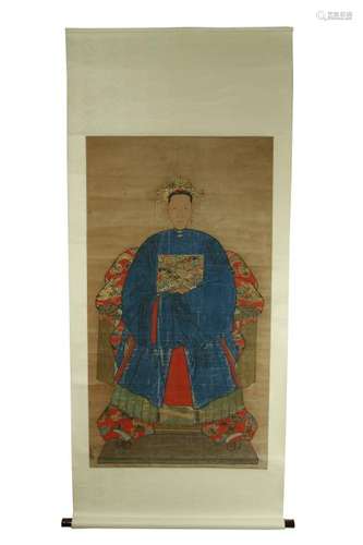 19th C. colour painted on paper scroll painting,