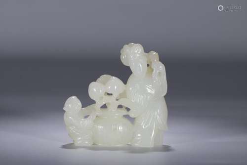 Well-carved white jade figure group