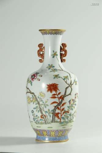 Superb painted famille rose vase marked, late period