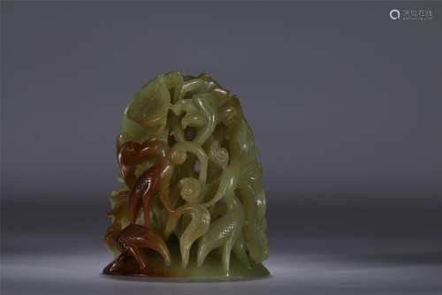 Antique celadon jade carved censer finial