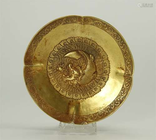 Antique gilt silver plate/fish pattern