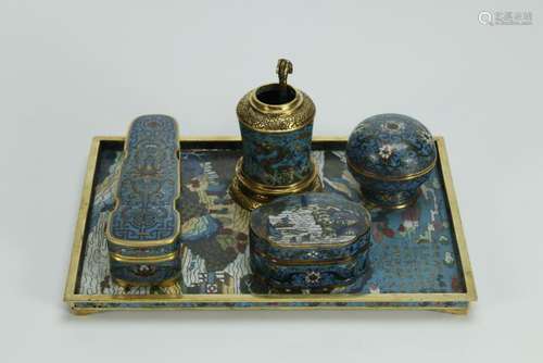 Rare x5 cloisonne scholar table writing set