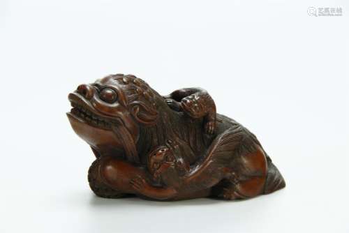 19/20th C. bamboo carved beast paperweight specimen
