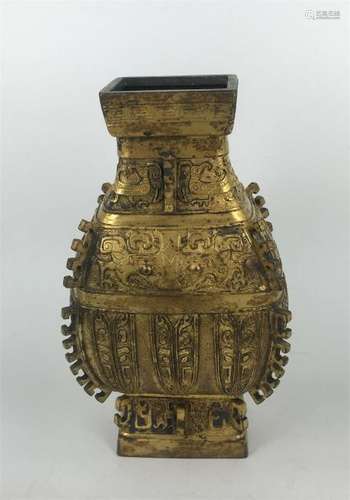 Antique gilt bronze hu vase