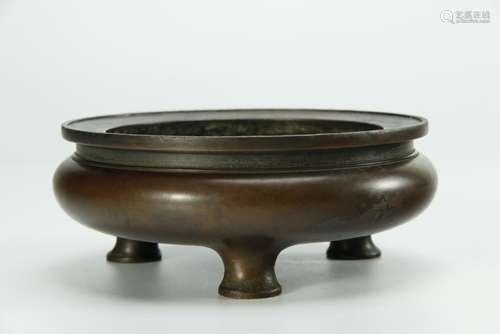 Antique bronze tripod censer, marked