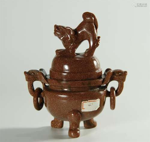 A lovely colour stone carved tripod censer