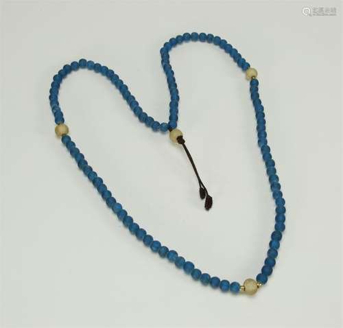 Rare blue Peking glass beads court necklace, 19th C.