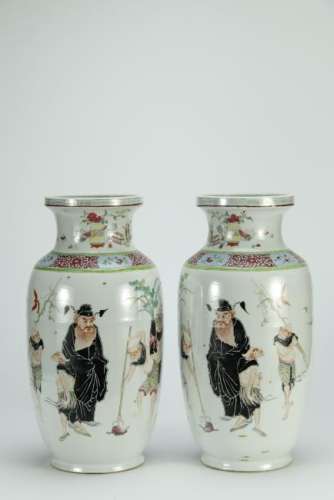 Superb 18/19th C. pair famille rose vases, Qianlong