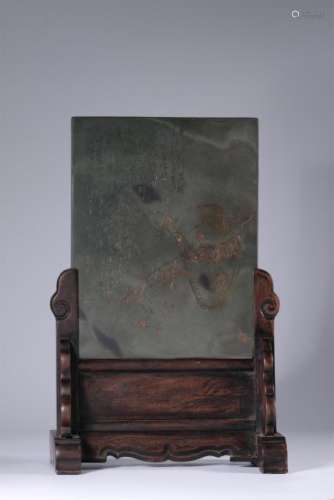 An old hardwood/Duan stone carved screen/poem