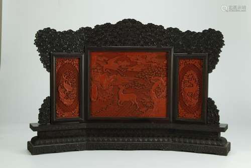 Nice stunning carved cinnabar inlaid zitan screen