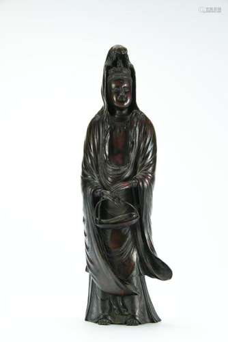 Antique bronze Guanying figure, marked