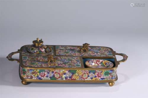 Superb cloisonne/enamelled table writing set, late Qing