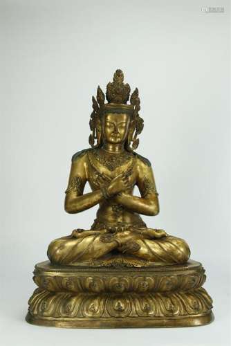 Superb large gilt bronze Buddha statue, probably early