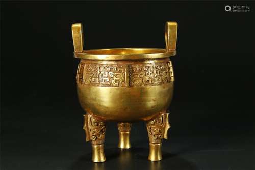 Superb gilt bronze tripod censer