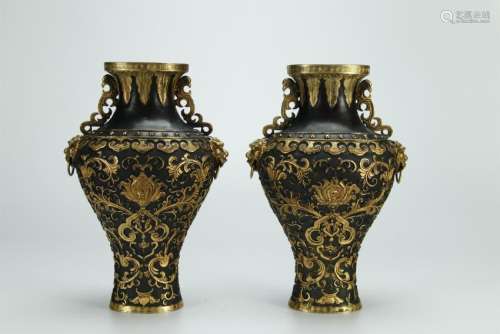 High quality pair gilt bronze vases, 19/20th C.