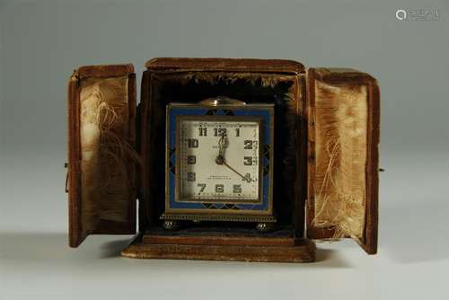 19th C. Swiss 8 days alarm clock with leather case,