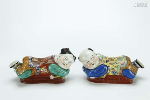 Pair famille rose pillows, first half 20th C.