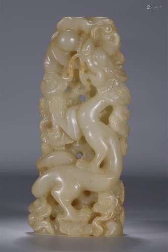 Well-carved white jade scholar table specimen