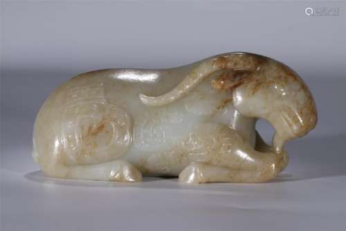 A nice Russet jade carved ram figure