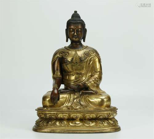 Superb antique gilt bronze figure of Sakyamuni