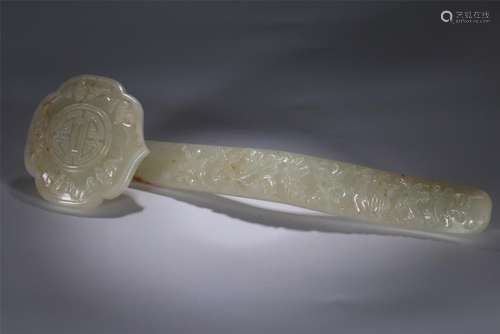 Superb celadon jade carved Ruyi scepter