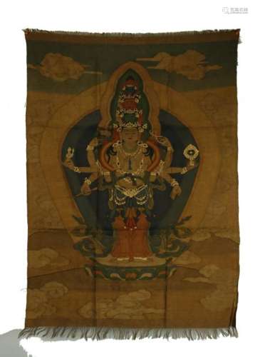 19/20th C. kesi silk embroidered handing panel,