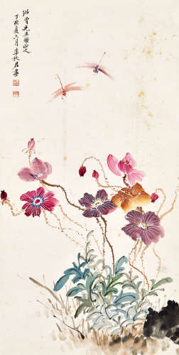 李秋君（1899～1973） 1947（丁亥）年作 花鸟 立轴 设色纸本