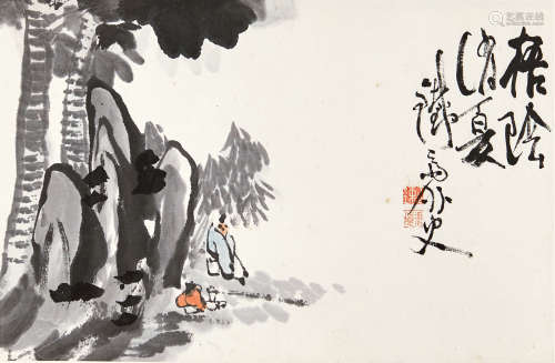 富冈铁斋（1837～1934） 梧荫清夏 立轴 设色纸本