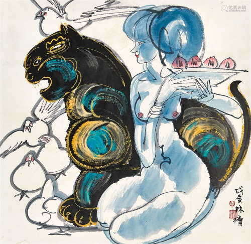 林墉（1942～） 1988（戊辰）年作 山鬼 镜片 设色纸本