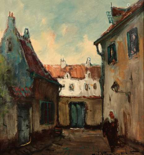 •HENRI JOSEPH PAUWELS (1903-1983) Continental street scene with figure