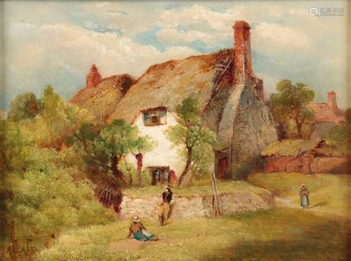 ALFRED EAST (1849-1913) Cottage scene with figures