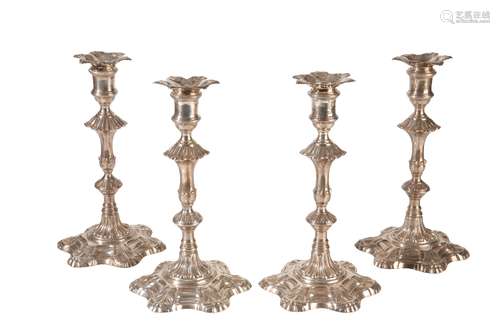 SET OF FOUR GEORGE II SILVER CANDLESTICKS