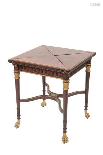 EMPIRE MAHOGANY AND PARCEL-GILT ENVELOPE CARD TABLE