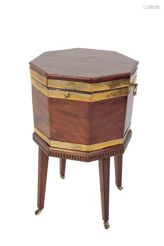 GEORGE III MAHOGANY AND BRASS-BOUND WINE COOLER