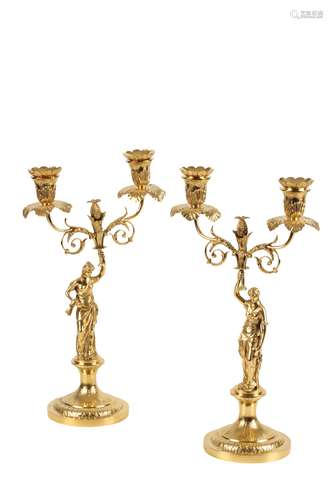 PAIR OF GEORGE III SILVER-GILT TWO-LIGHT CANDELABRA