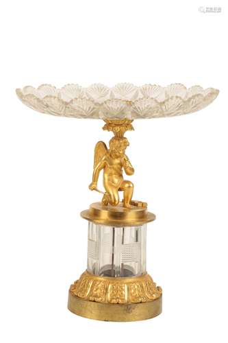 FRENCH GILT-BRONZE AND CUT GLASS TAZZA