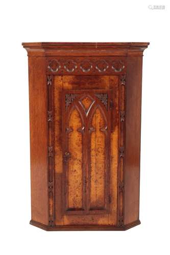 19TH CENTURY GOTHIC REVIVAL OAK AND WALNUT CORNER CUPBOARD