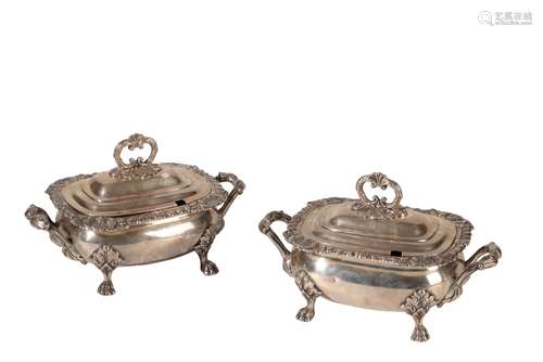 PAIR OF GEORGE III SILVER SAUCE TUREENS AND COVERS