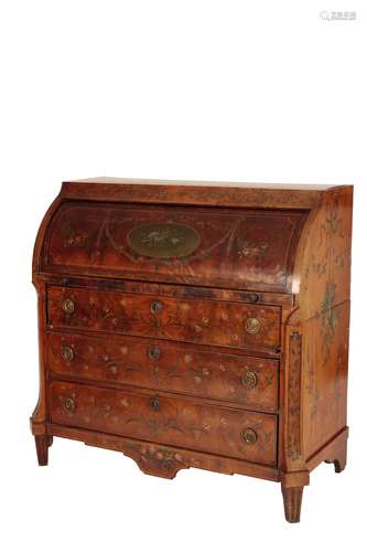 DUTCH PAINTED MAHOGANY CYLINDER BUREAU