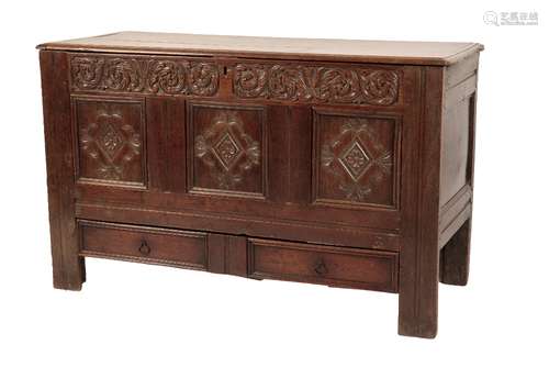 CHARLES II CARVED OAK MULE CHEST