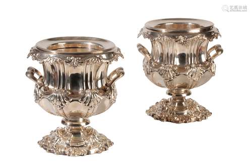 PAIR OF GEORGE III SILVER WINE COOLERS