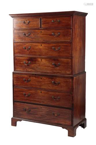 GEORGE III MAHOGANY CHEST ON CHEST