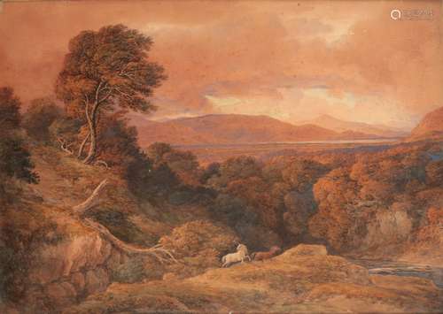 ATTRIBUTED TO JAMES DUFFIELD HARDING (1798-1863) An extensive wooded landscape with horses