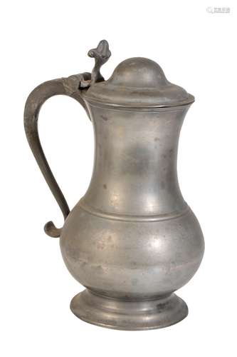 GEORGIAN STYLE PEWTER LIDDED WINE EWER