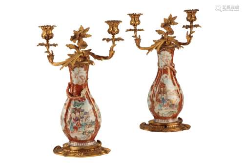 PAIR OF GILT BRONZE MOUNTED CHINESE EXPORT 'MANDARIN' VASES, 18TH CENTURY AND LATER