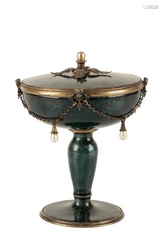 CONTINENTAL SILVER AND ENAMEL COVERED COMPOTE