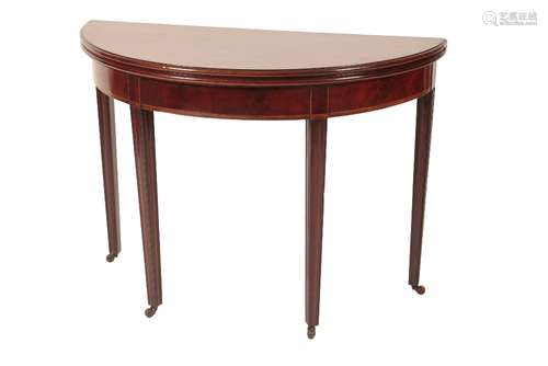 GEORGE III DEMI-LUNE AND CROSSBANDED CARD TABLE