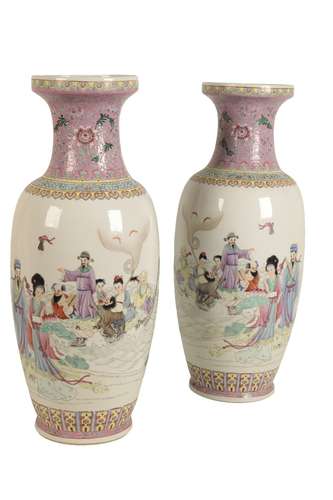 PAIR OF CHINESE FAMILLE ROSE VASES