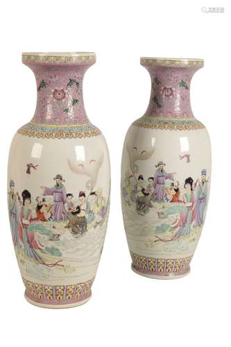 PAIR OF CHINESE FAMILLE ROSE VASES